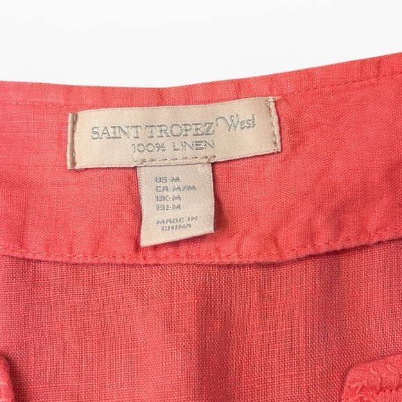 St. Tropez West 100% Linen Short Sleeve Top Pink Embroidered Size Medium - Picture 3 of 11